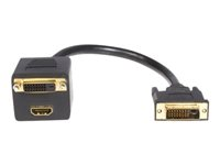 StarTech.com Cable en Y DVI-D vers DVI-D et HDMI de 30 cm - Répartiteur video - liaison double - DVI-D, HDMI femelle pour DVI-D mâle - 30.5 cm - blindé - noir - pour P/N: CDP2DVIMM2MB, DKT30CDVPD, DP2DVI2MM3, DP2DVI2MM6, DP2DVIMM6BS, DP2DVIMM6X10, HDDVIMM3 DVISPL1DH