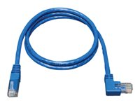 Tripp Lite 3ft Cat6 Gigabit Molded Patch Cable RJ45 Right Angle to Straight M/M Blue 3' - Cordon de raccordement - RJ-45 (M) pour RJ-45 (M) - 91 cm - CAT 6 - moulé, connecteur à angle droit, bloqué - bleu N204-003-BL-RA